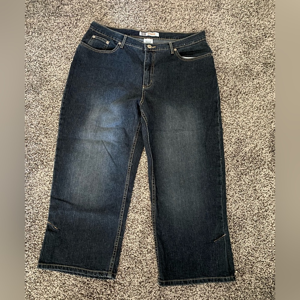 Vintage Faded Glory 14 Jeans Capri Dark Blue Stretch Denim Capris